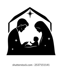 Nativity Scene A Beautiful Representation of the Holy Family in Stunning Silhouette