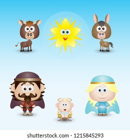 Nativity Scene Characters Set Cute Cartoon Vector Illustration