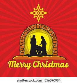 Nativity scene. Christmas. Mary, Joseph and small Jesus