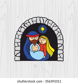Nativity scene. Christmas. Mary, Joseph and small Jesus
