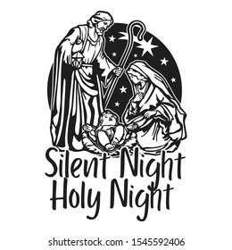 Nativity Scene Christmas. Vector Art Design Illustration. Scrapbook Silhouette Religion Symbol.