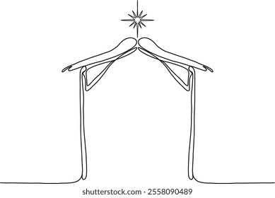 Nativity scene. Continuos line. Hand drawn vector isolated set.