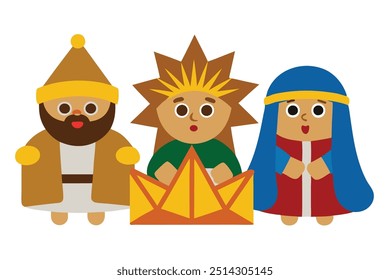 A nativity scene depicts the birth of Jesus Christ, featuring figures like Mary, Joseph, baby Jesus, shepherds, angels, and animals, often set in a stable or manger, symbolizing Christmas.