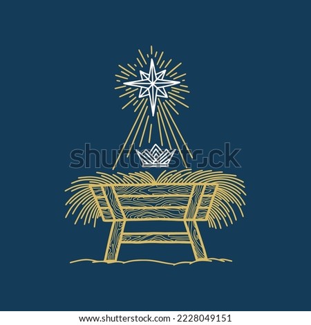The Nativity Scene. A hand-drawn manger for the baby Jesus. Star of Bethlehem and crown of the king of heaven. Сток-фото © 