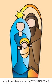 Nativity scene with Holy Family, Geometric shaped nativity scene for Christmas. Christmas Magic scene Adoration. Vector illustration EPS10