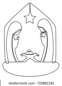 Nativity scene with Holy Family one line drawing