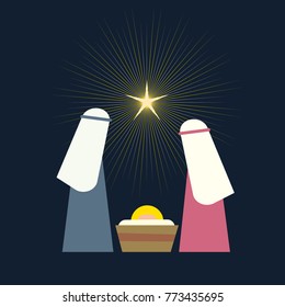 Nativity scene with Holy Family vector illustration
