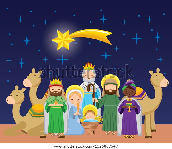 Nativity Scene Holy Nazareth Family Three Stock Vector (Royalty Free ...