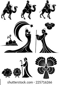 nativity scene icon or shape set. 