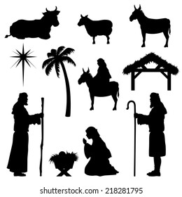 Nativity scene icons. Very easy to change color.