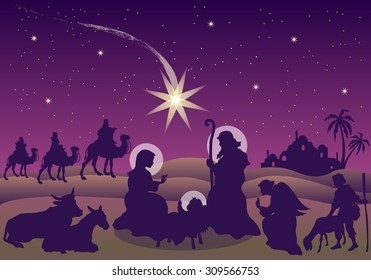 Nativity Scene with the Magi Shepherd and Angel