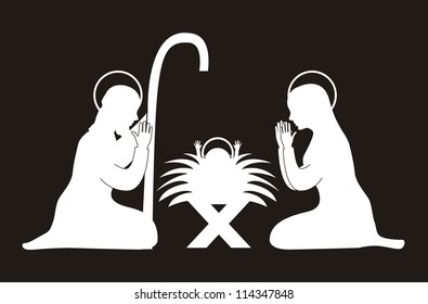 nativity scene over black background. vector illustration