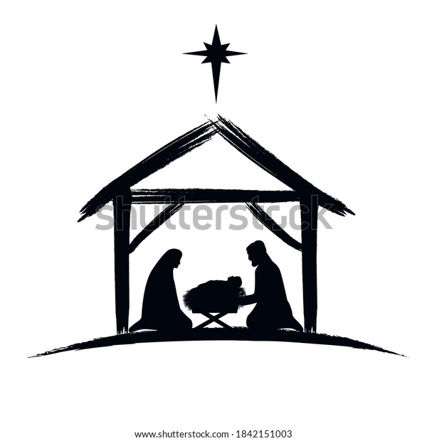 Nativity Scene Silhouette Banner Design Manger Stock Vector (Royalty ...