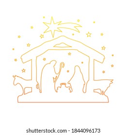 Nativity Scene Silhouette. Holiday Holly Night. Christmas Cut File Scrapbook. Decorative Card. Clip Art Vector.