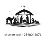 Nativity Scene Silhouette illustration, Christmas Nativity Scene in the desert at night