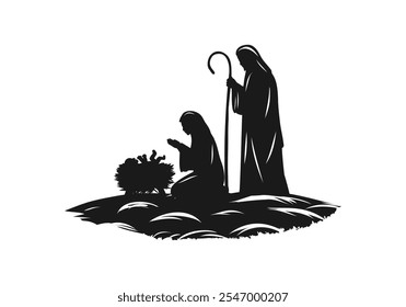 Nativity scene silhouette illustration, christmas Nativity scene in the desert 