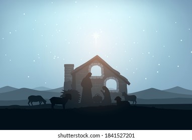 Nativity Scene Silhouette Vector Illustration Holiday Stock Vector ...