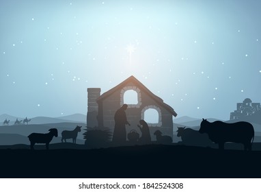 Nativity Scene Silhouette Vector Illustration Holiday Stock Vector ...