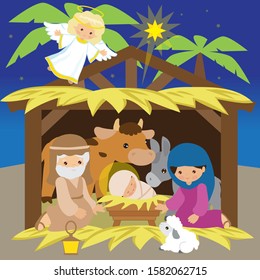 Nativity  scene vector cartoon illustration