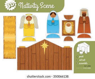 Nativity Scene. Vector print and assemble set