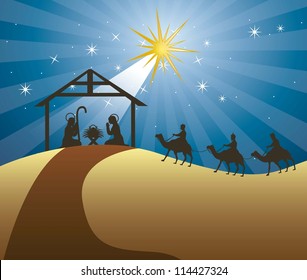 nativity scene with wise men over night background. vector