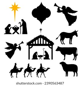 Nativity Silhouette illustrations vector, wise men, arabesque