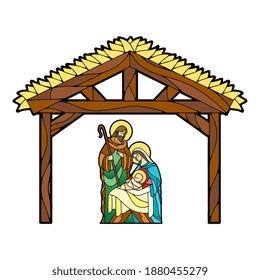 Natividad en vidrio manchado. Temporada de Navidad - Vector