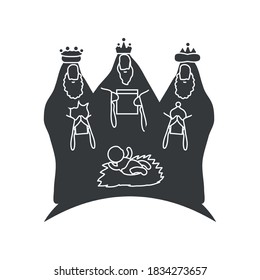 nativity, three wise men and baby jesus, traditional celebration religious vector illustration silhouette