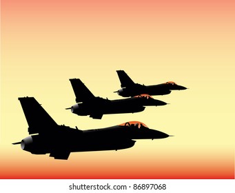 NATO Fighter Jets In Sunset Flying In Formation Vector Image