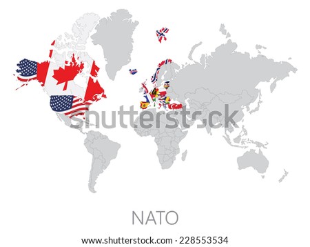 Nato on world map on white background