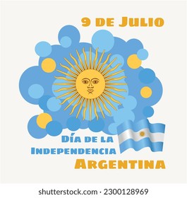 Ilustración vectorial 9 del Día de la Independencia Argentina de julio (inscripción en español)