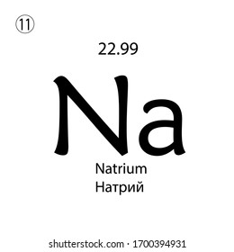 Natrium is a chemical element. The inscription in Russian and English Natrium. vector illustrator