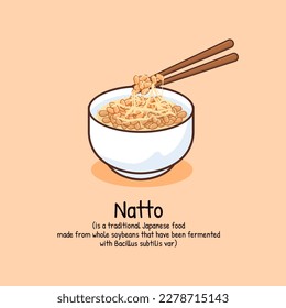 Natto fermented cuisine japanese food cartoon illustration