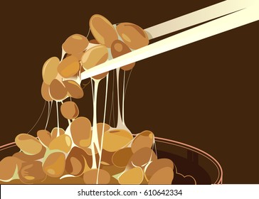 Natto Japanese soy beans fermented menu close up illustration