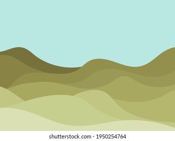 Natura wave landscape in a minimalistic style. Plains and mountains. Boho decor for prints, posters and interior design. Mid Century modern decor. Vector illustration
