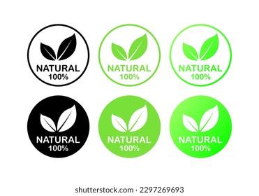 Natural 100%. Flat, green, natural product. Vector illustration