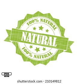 Natural 100% rubber stamp, stickers, tag, icon, sign, symbol, badge and label present by green color for business - Vector.