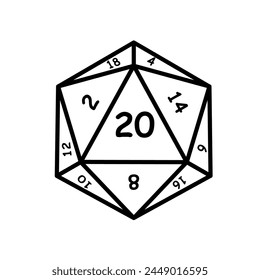 Natural 20, D20 dice, rpg dice, rpg game, vector illustration	