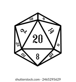 Natural 20, D20 dice, rpg dice, rpg game, vector illustration