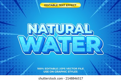 Natural 3d Text Effect With Blue Water Theme. Blue Typography Template For Fresh Drink