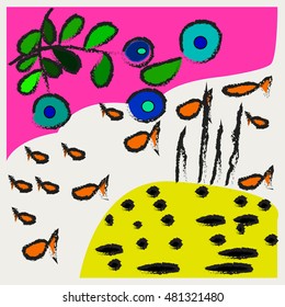 Natural abstract background, abstract colorful under the sea background,vector illustration. Cute painting kids style