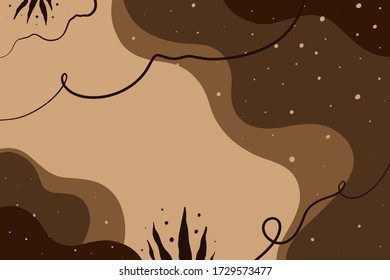Natural abstract background in warm colors. Leaves and liquid elements. Vector illustration of trendy universal artistic template. Good for poster, invitation card,  cover, brochure, social media ad.