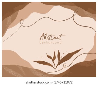 Natural abstract background in warm colors. Leaves and liquid elements. Vector illustration of trendy universal artistic template.  