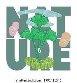 Natural abstract botanical t shirt print with doodle elements