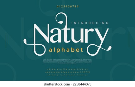 Natural abstract Fashion font alphabet. Minimal modern urban fonts for logo, brand etc. Typography typeface uppercase lowercase and number. vector illustration