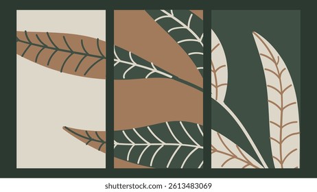 Natural abstract Flower on set with line art. Mid century modern minimalist art print. Abstract backgrounds landscape. vector illustrations. with the leaf on top off it.
