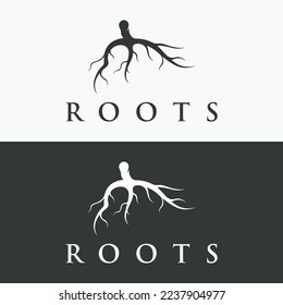 Natural abstract logo creative design of single and fibrous tree root.