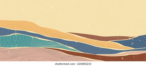 Natural abstract mountain with line art pattern. Mid century modern minimalist art print. Abstract backgrounds landscape. vector illustrations