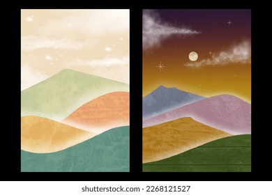 Natural abstract mountain on set. Mid century modern minimalist art print. Abstract contemporary aesthetic backgrounds landscape. vector illustrations