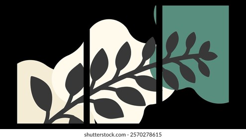 Natural abstract mountain on set with line art. Mid century modern minimalist art print. Abstract backgrounds landscape. vector illustrations.with the leaf on top off it.